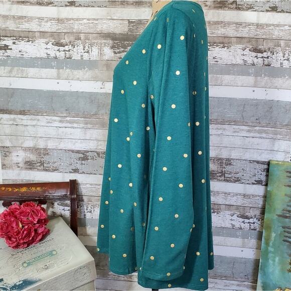 Lane Bryant Plus Foil Dot Womans longsleeve T Shirt Teal Green Size 18 / 20 - Picture 3 of 9